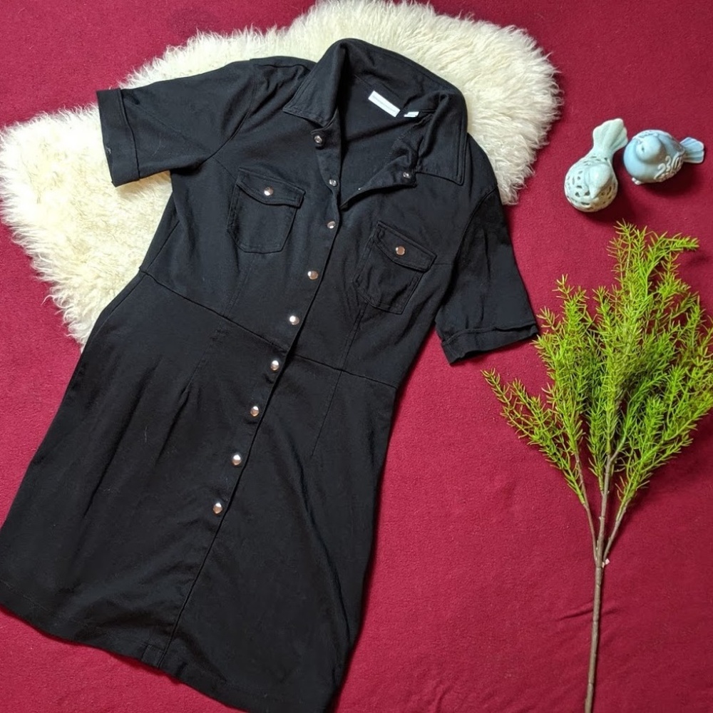 100% Cotton Button-Up Black Dress - Sz L